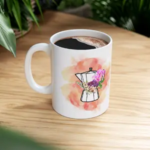 Personalized Collection Orchid Mug with Floral Coffee Pot Design - taza personalizada colección orquídeas