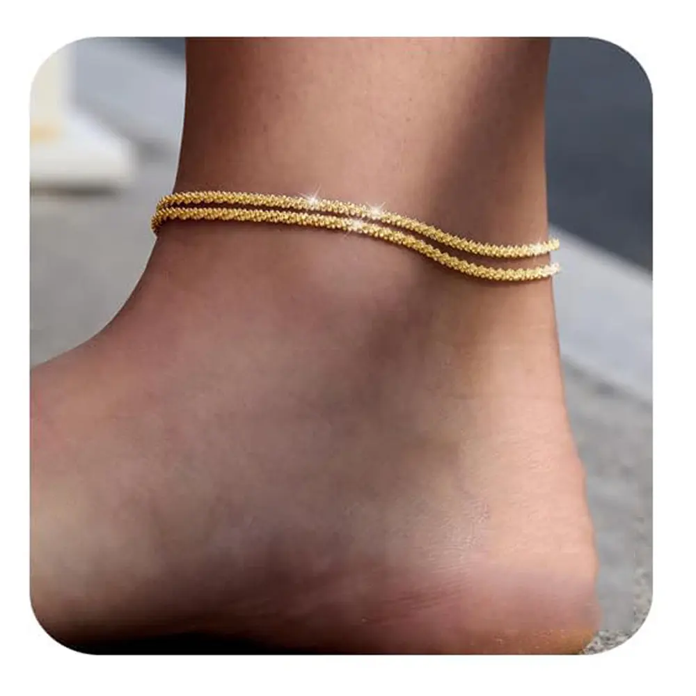 Two Chains Ankle Bracelets forWomen, Glitter Waterproof AdjustableAnklet for Women, Permanent anklebracelet Casual Anklets, Summer BeachAnklet Jewelry for Women Gift. anklet ankle bracelet anklet to k cuban link design