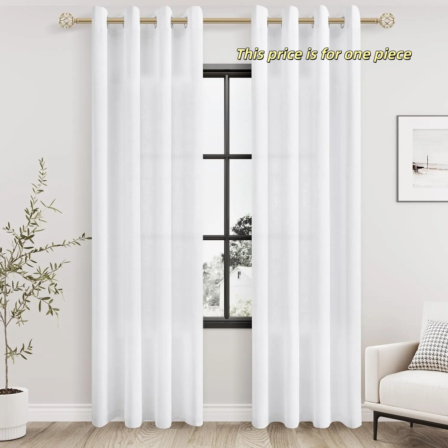 Linen Curtain, Upgrade Curtain, Filtered Transparent Window Covering, Elegant Modern Rope Ring Semi-Transparent Soft Privacy Drapery, Room Decor Curtain, Home Decoration Curtain, Semi Sheer Curtain, Home Decorative Curtain, Window Curtains, Window Drapes