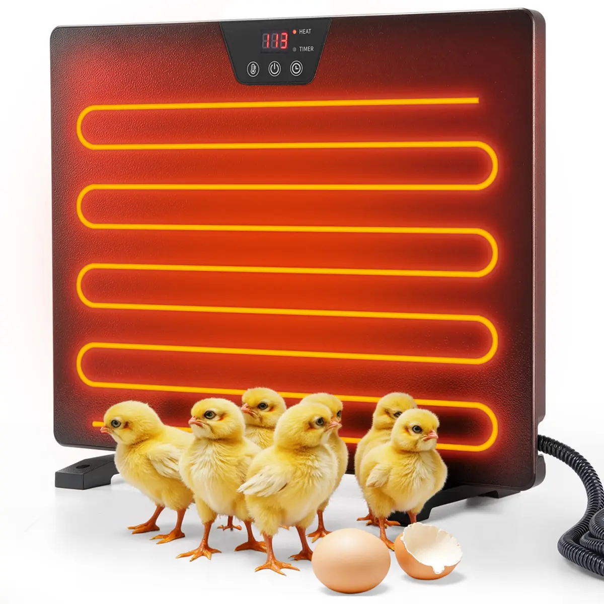 Smart Metallic Thermostatic Chicken Coop Heater, 200W Chick Heating Panel with Built-in Adaptive Temperature Sensor, Timer, 30-150 Degree Radiant Heat, 13 Temperature Levels for Poultry Pet Houses, 30-150 Degrees Radiant Heat
