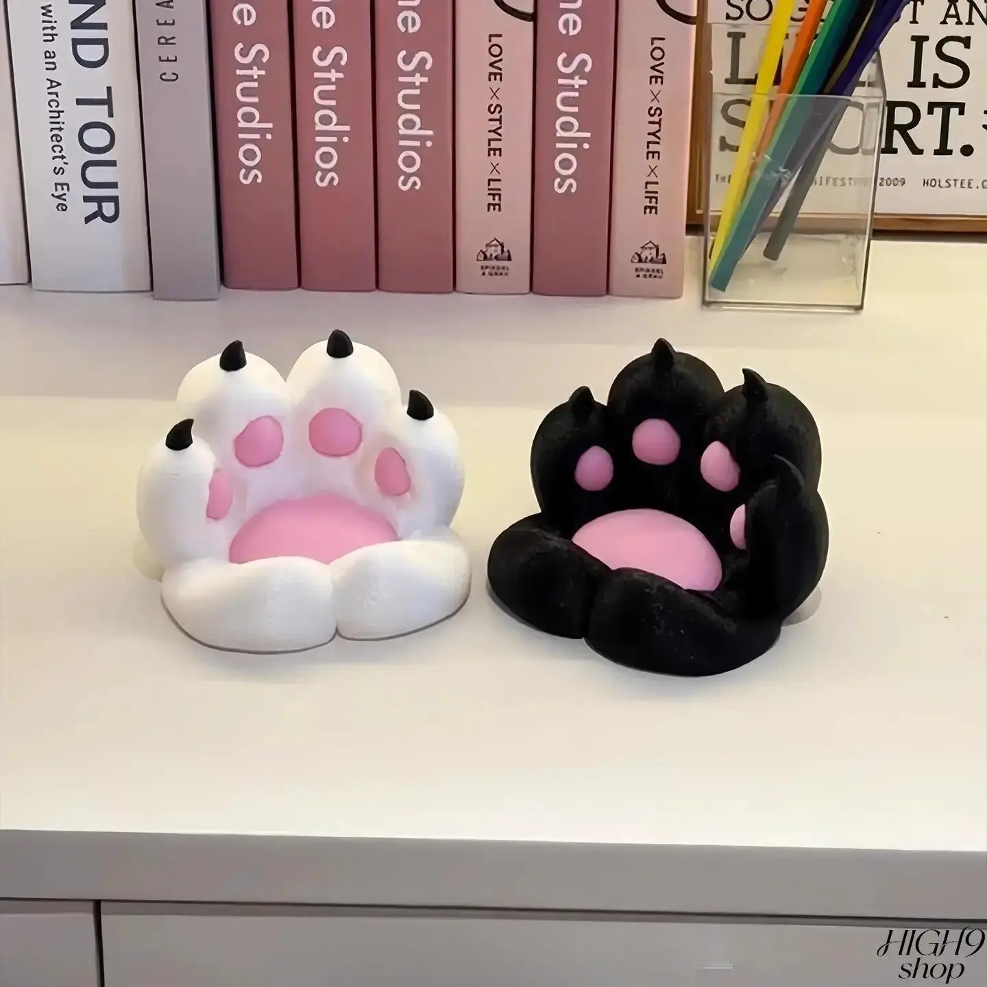 Kawaii 3D Printed Cat Paw Soft Vinyl Desktop Organizer - Mobile/Pad Stand, Multifunctional Desk Caddy Accessory for Home/Office, Gift for Cat Lovers