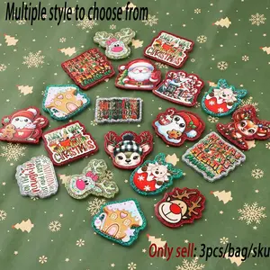 3 Piece Glitter Resin Acrylic Flat Back Charms, Christmas Theme Reindeer Santa Claus Words, DIY Craft Supplies for Badges, Phone Stands, Hair Clips, Diy Craft Embellishments