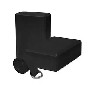 Black Yoga Blocks Set of 2 and Black Yoga Strap Combo