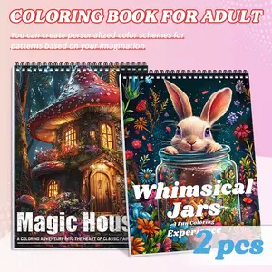 2pcs Adult Coloring Book Set - Magic House & Magic Jar Themes, Beginner-Friendly, Vivid Designs on Thick Paper, A4 Spiral Bound, Perfect for Stress Relief, Relaxation, Mindfulness, and Creativity - Ideal Gift for Men and Women for Christmas & New Year