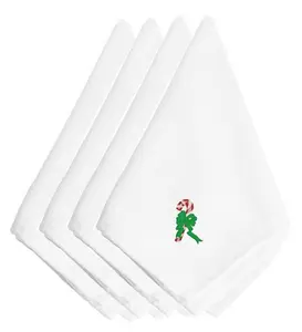 212 MAIN Christmas Candy Cane Festive Embroidery Napkins, 4-Pack Kitchen Tableware Set, Four Pack