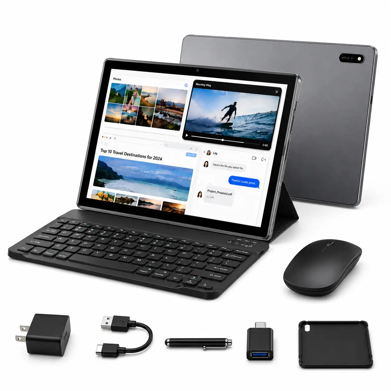 10.1 Inch Android 13 Tablet 128GB Storagewith Keyboard, Mouse, Stylus, Protective Case, Quad-Core, 6GB RAM Tablet PC, 1TB Expandable, 8000mAh Battery, WiFi, Bluetooth, Stylus, Case, Charger Included, 5MP+8MP Cameras