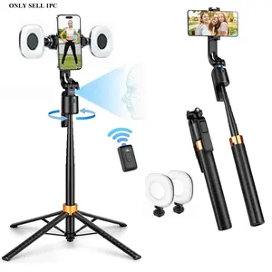 Smart Face Tracking Tripod with 2 Fill Lights, 360 Degree Rotating Selfie Stick Tripod, Automatic Face Tracking Mobile Phone Holder, Suitable for Vlogging and Live Streaming, Smartphone