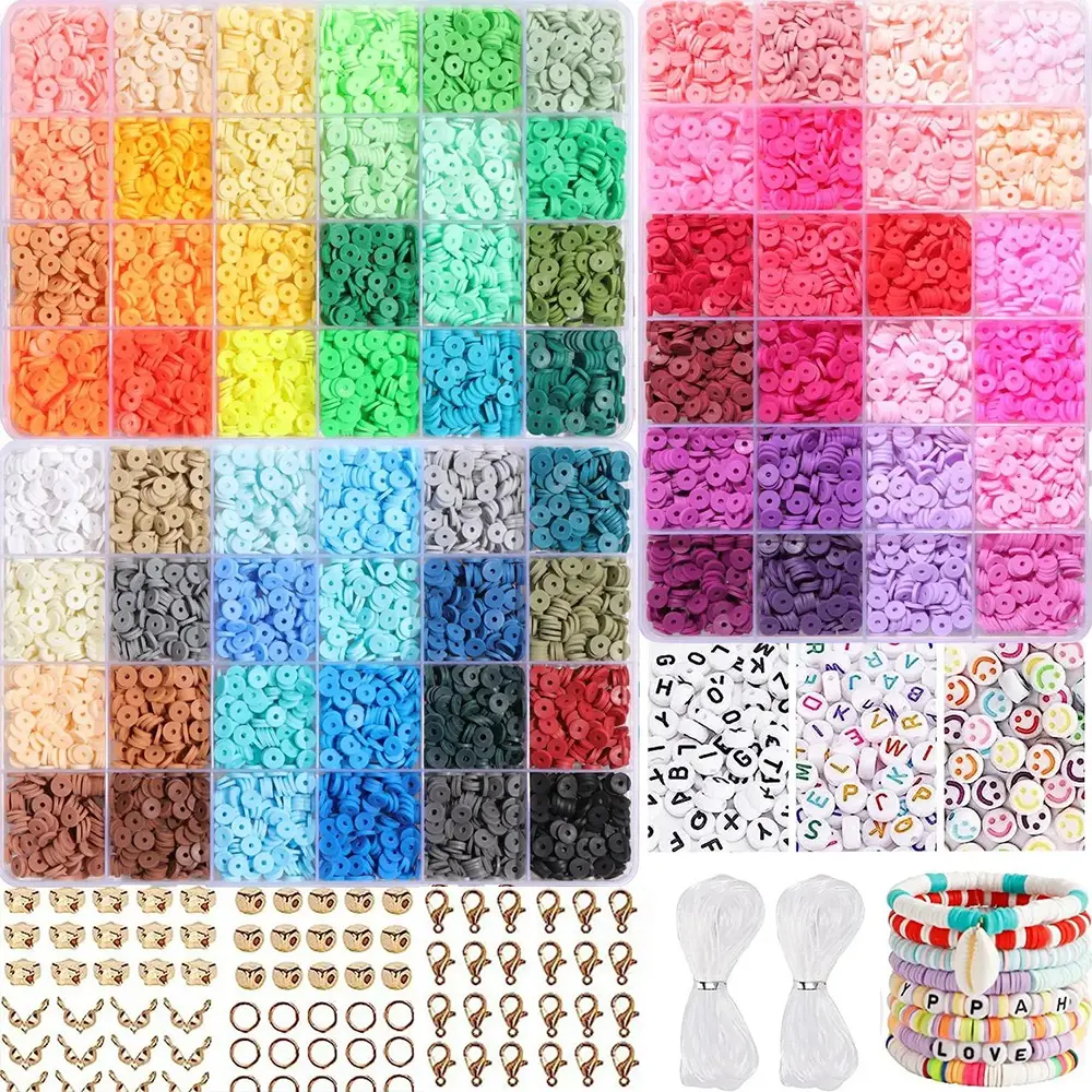 7200pcs Clay Beads Bracelet Making Kit, Polymer Flat HEISHI Beads Kit Diy Mix Beads Assortment for Jewelry Making DIY with Charms, Crafts Gift for Christmas Party Gift Craft Kit Durable Beads, Diy Jewelry Accessories, Jewelry Making Supplies