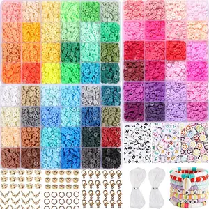 7200pcs Clay Beads Bracelet Making Kit, Polymer Flat HEISHI Beads Kit for Jewelry Making DIY with Charms, Crafts Gift for Christmas Party Gift Craft Kit Durable Beads