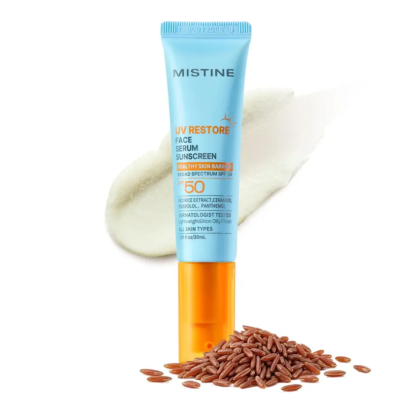[MISTINE Official]OTC UV Repair Facial Serum Sunscreen (SPF50+ Broad Spectrum) - Hydrating Sunscreen for Adults, Skin Repair, Repair+Protect, Red Rice Extract+Centella, Lightweight, Sensitive Skin Friendly