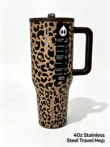 HydroJug 40oz Stylish Leopard Printed Insulated Stainless Steel Travel Tumbler with Handle, Portable Aesthetic Water Cup, Ideal Gift for Leopard Print Lovers Kitchenware Vacuum Flask