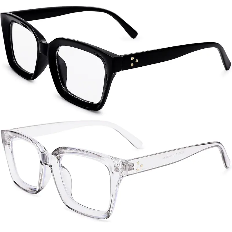 2-Pack Anti-Blue Light Glasses, Thick Square Fashion Frames for Men and Women, for Computer, Gaming, or Daily Wear, Glasses Blue Light, Eyewear Fashion, Blue-Light Protection Frames