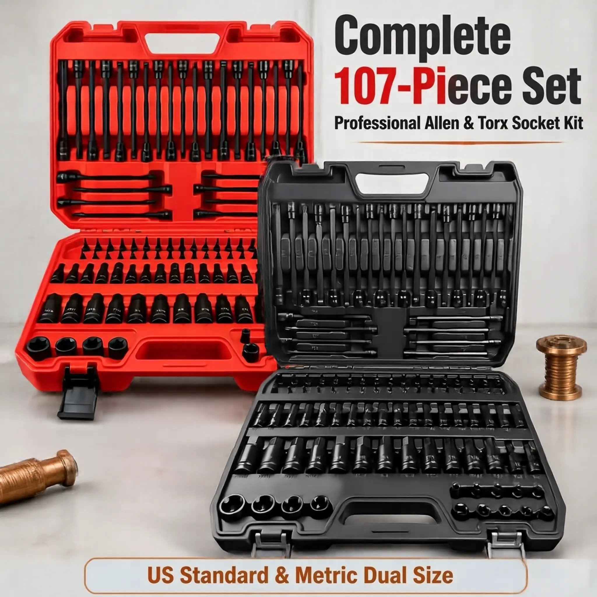 3/4" Precision CNC Machined Tamper-Resistant Torx Profile Dual Standard Hex Sockets Tool Set with Anti-Slip Rounded Edges