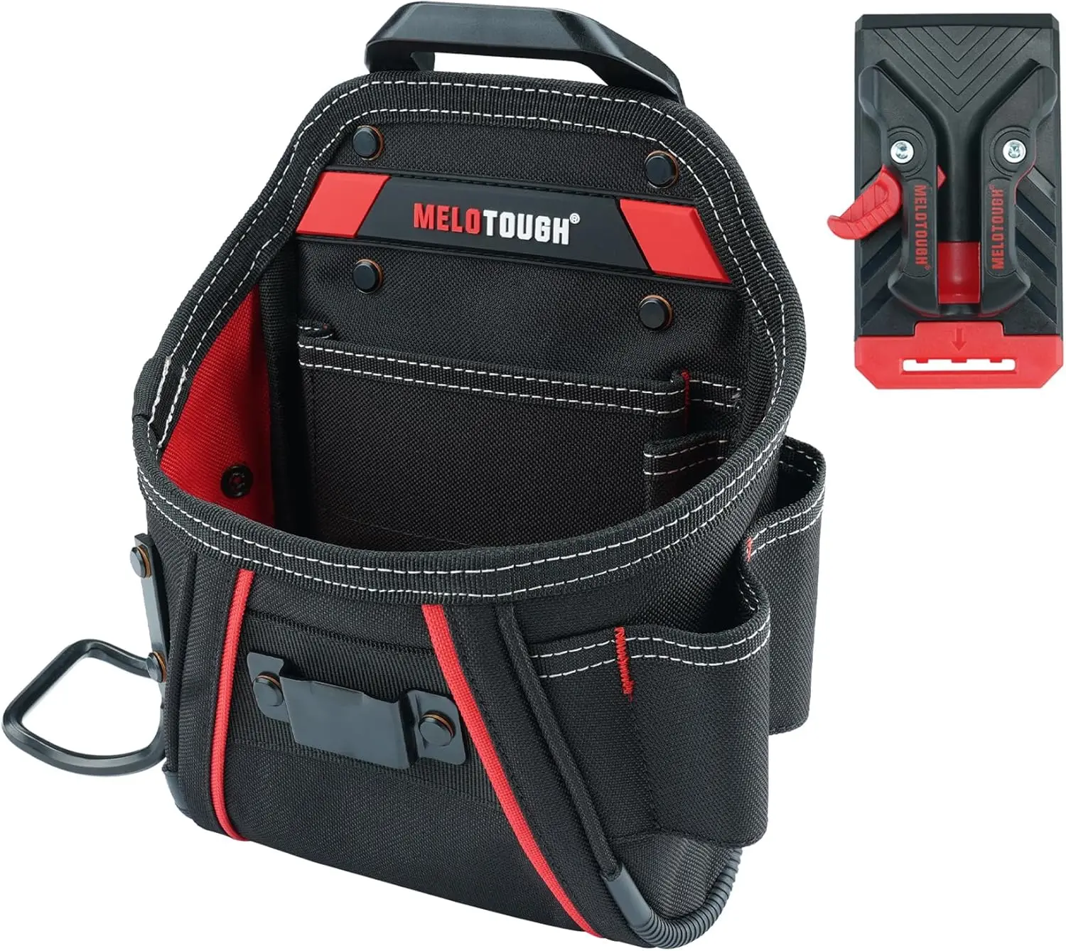 MELOTOUGH Small Electrician Tool Pouch Nail Screw Work Pocuh Tool Belt Pouch with Belt Clip Attachment Tradesman Tool Bag Pouch with Hammer Loop Electrician Tool Holster