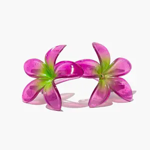 Just Add Sun Plumeria Hair Clips - Green and Fuchsia