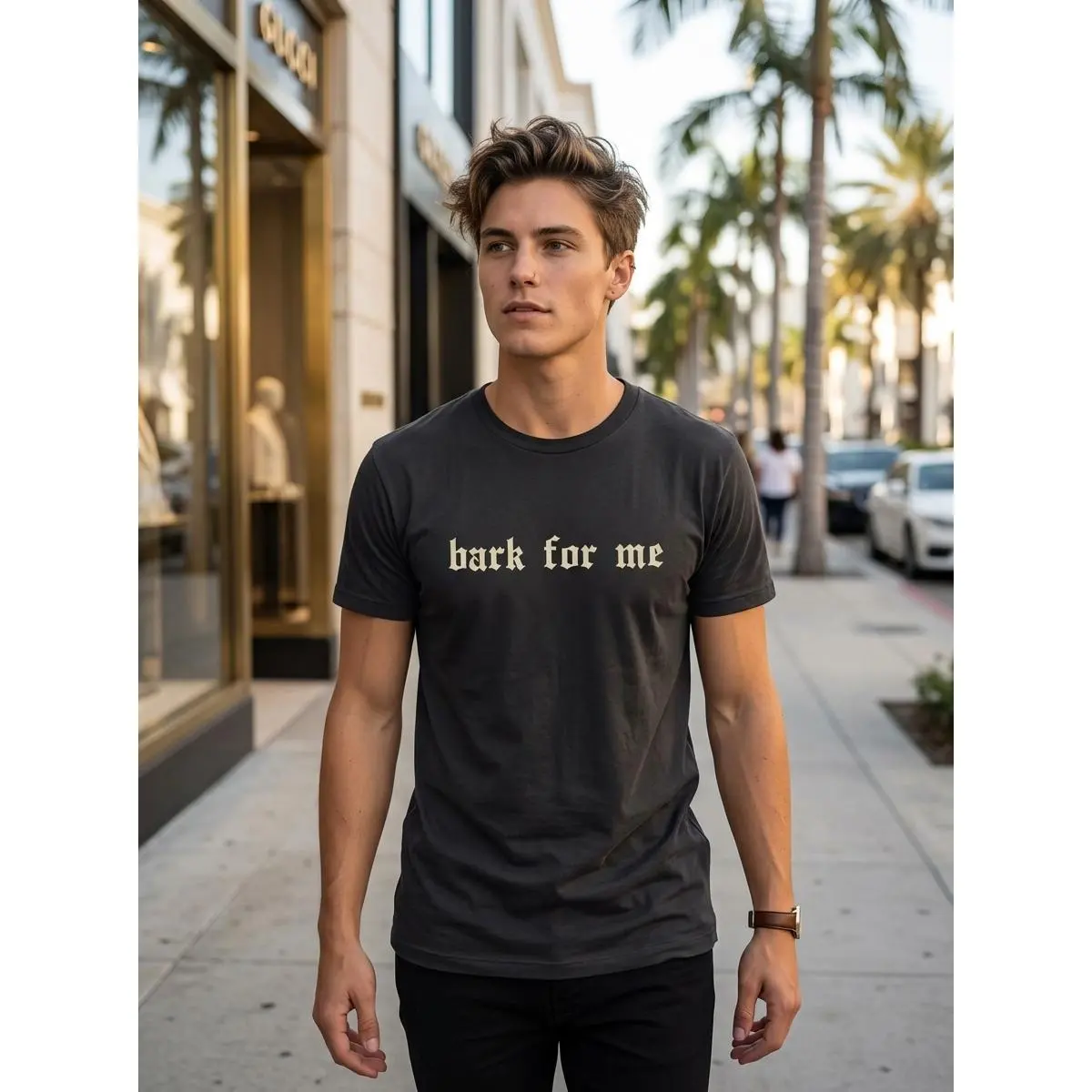 Unisex "Bark For Me" T-Shirt Gothic Font Design "Bark For Me" Meme Graphic Tee Casual Oversized Crew Neck Top Meme Lover Streetwear For Gothic Font & Meme Lovers