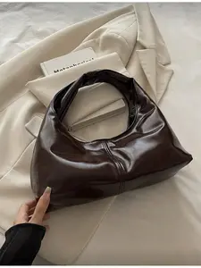 1pc Retro Quilted Snap Closure Solid Color Soft Leather Dumpling Bag Fashion Patchwork Armpit Bag Crescent Waxed Leather Large Capacity Work Business Dating Shopping Travel Gift for Her Handbag Shoulder Bag Women's Daily