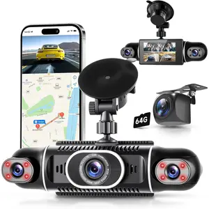 360° Dash Cam Front/Rear/Inside/Side 4-Channel Dash Camera 1080P Car Dash Cam with WiFi, APP Control, 64GB SD Card Included, 8 IR Night Vision, G-Sensor, 24/7 Parking Mode