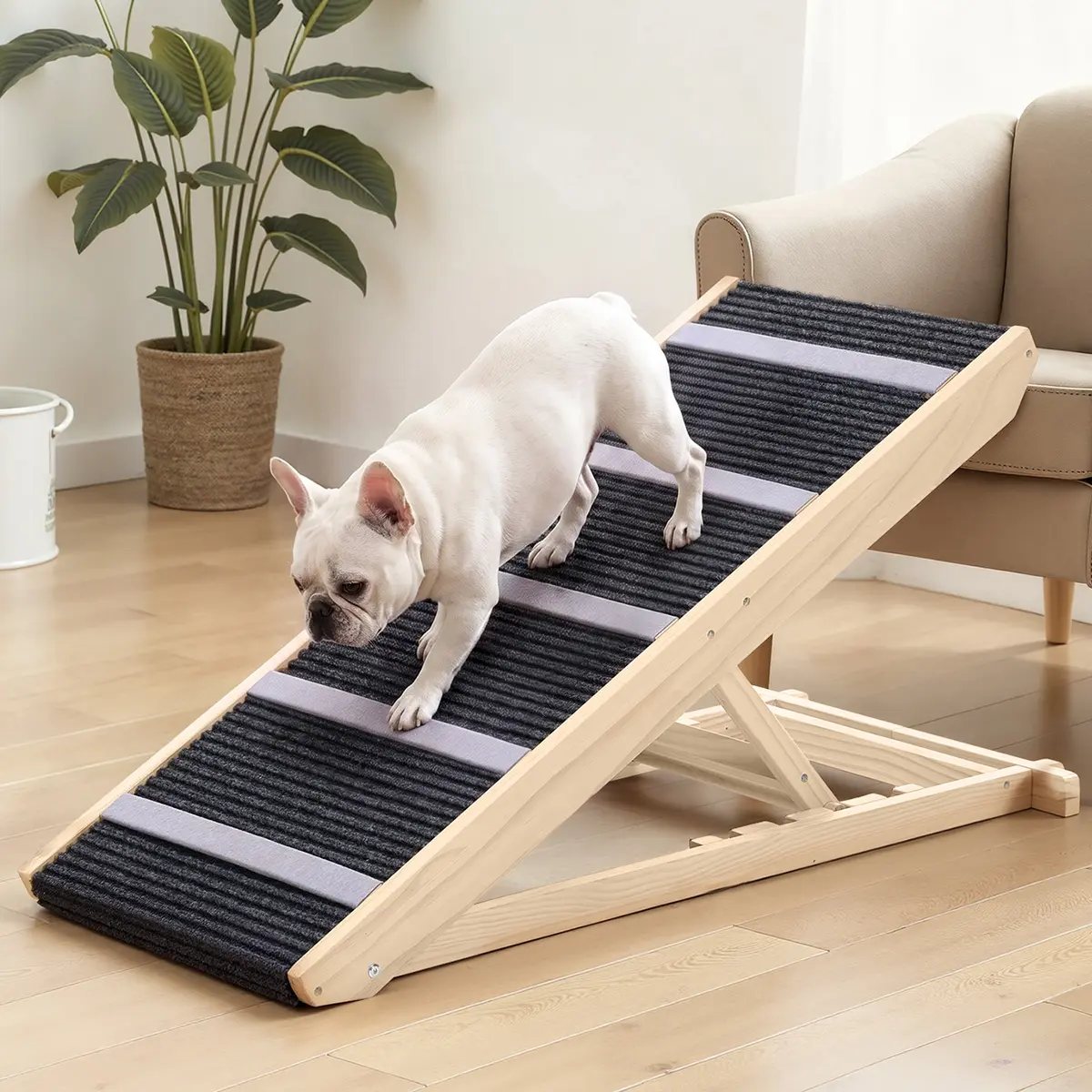 PAWGIANT Extra Wide Dog Ramp, Folding Wooden Pet Ramp for Bed, with 23" Long Ramp, Adjustable from 15.2" to 23", Adjustable Dog Ramp for Small, Large, Old Dogs & Cats, Suitable for Couch, Sofa, Car, Portable Stable Dog Pet Steps, Supports Up to 200lbs