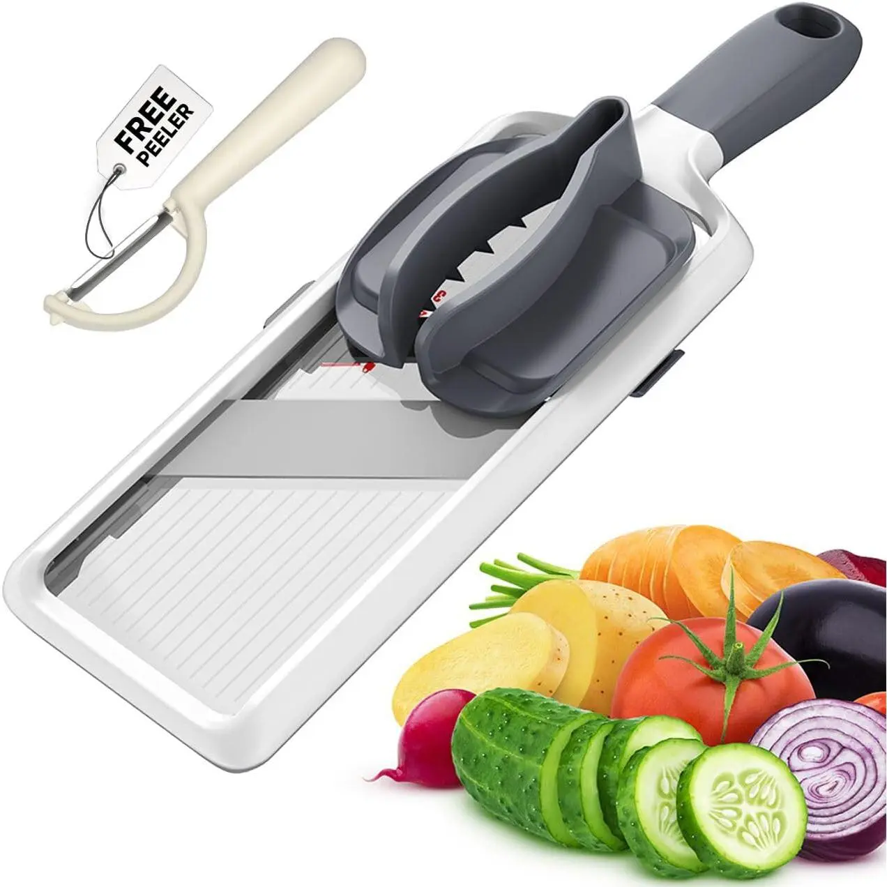Multi Handheld Mandoline Slicer - Adjustable Stainless Steel , Slicer Vegetable  with Comfort Grip, Safety Features, Easy to Clean, Slicers for Fruits and Vegetables