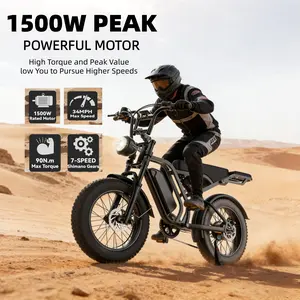 SU8-03 20-Inch All-Terrain Fat Tire Electric Ebike, 1500W Peak Power, 48V 18Ah Removable Battery, 31 MPH Top Speed, 40-70 Mi Range, Full Suspension, 2-Seater Design, LED Headlights, UL 2849 Certified, Geared Ebike, Ebikes