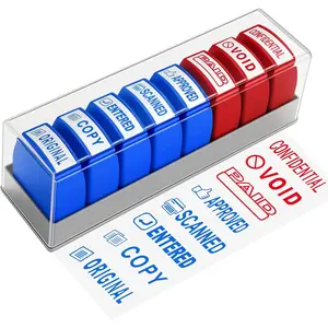 8 Pcs Self Inking Red & Blue Rubber Office Stamps for Business with Storage Tray Including Paid Void Confidential Approved etc Perfect for Account Finance Staff Office Supplies