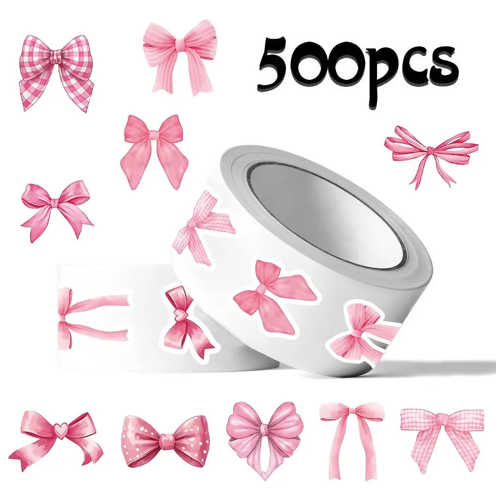 500 Pcs Self-Adhesive Pink Bow Stickers, DIY Scrapbooking & Stamping Crafts Embellishments, Decorative Junk Journal Decorations, Christmas Themed Gift Packaging Sealing Labels with Adorable Bows