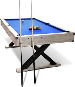 7 FT Large Size Industrial Look Billiard Table Set - Indoor Play Equipment with X-Legs, Black Cloth, 2 Cue Sticks, Balls, Cue Cleaning Brush, Level Surface, and Accessories