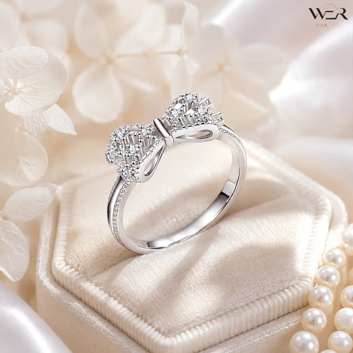 Bow Ring Zinc Alloy Silver Tone Clear Zircon Stone Sparkling Elegant Feminine Minimalist Romantic Design Comfortable Lightweight Adjustable Wedding Daily Wear Gift for Women Girls
