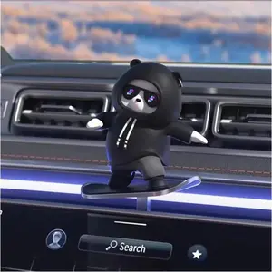 Skateboard Bear Moving Decorations - Universal Car Control Screen Decor, Cute Essential Car Interior Accessories, Led Lights