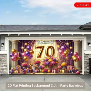 70th Birthday Party Backdrop - Elegant Golden & Purple Balloon Decor with "Happy 70th Birthday" Sign, 2D Flat Printing Polyester Fabric, 71x157cm, Perfect for Indoor Celebrations, No Electricity Needed, Birthday Party Decorations