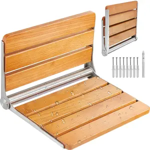 Oak Folding Shower Seat 16.1" X 13.4" Unfolded, Wall Mounted Fold-Up Shower Bench With 440 Lb Load Capacity, Space-Saving Home Care Fold-Down Shower Chair For Seniors Pregnant Women And Children, Easy Install