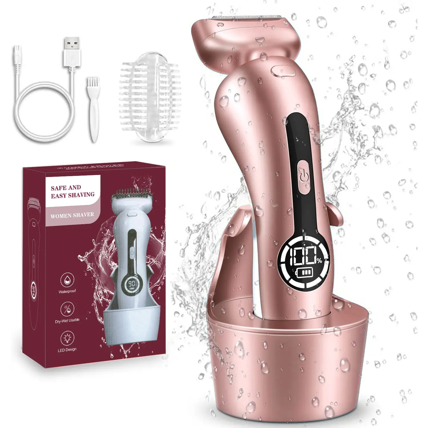 Electric Hair Remover with LCD Display, Epilator Hair Remover, Rechargeable Waterproof Hair Removal Tool, Wet and Dry Use Hair Removal Machine for Women, Women's Gift