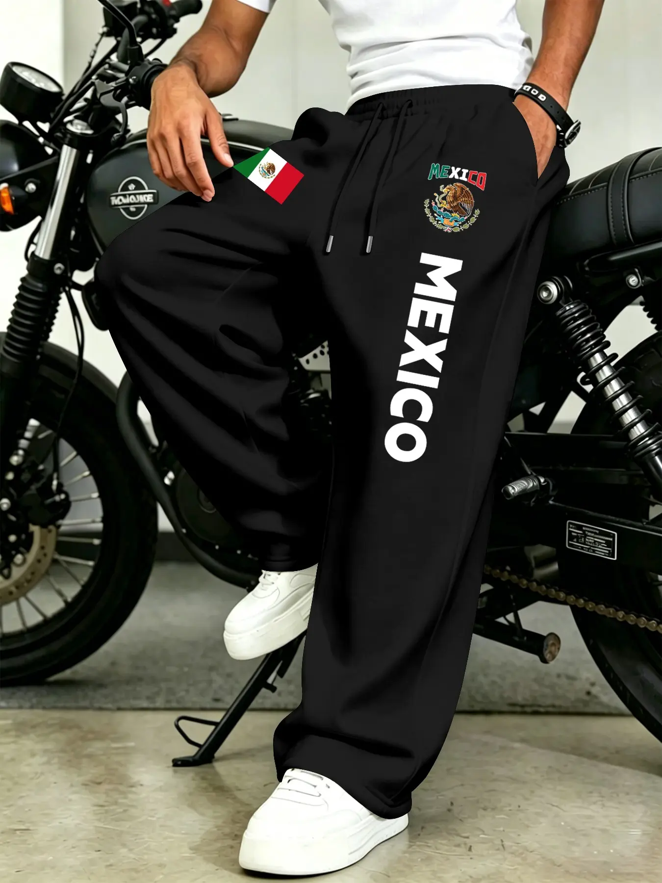 Men's Mexico Theme Casual Sports Pants, Loose Straight Leg Sweatpants, Athleisure Style Sweatpants, Breathable Skin-Friendly Long Pants, Casual Athletic Pants, Athleisure Style Bottoms