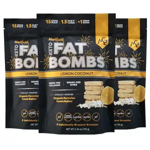 MariGold Keto Fat Bombs - Lemon Coconut - 3 PACK (15 Bars) - Low Carb/Collagen Rich, Low Sugar, Grass-fed Ghee, Organic Cocoa Butter, Gluten-Free, Non-GMO, Protein Snacks