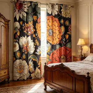2-piece Bohemian floral curtain set, made of semi blackout polyester material, ideal for privacy and decoration, available in multiple sizes, easy to install