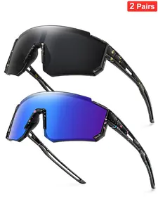 Unisex Fashion Biking Sunglasses 2 Pairs Pack, Oversized Sports Cycling Glasses, Versatile Daily Wear Eyewear for Men & Women, Sports Outdoor Sunglasses