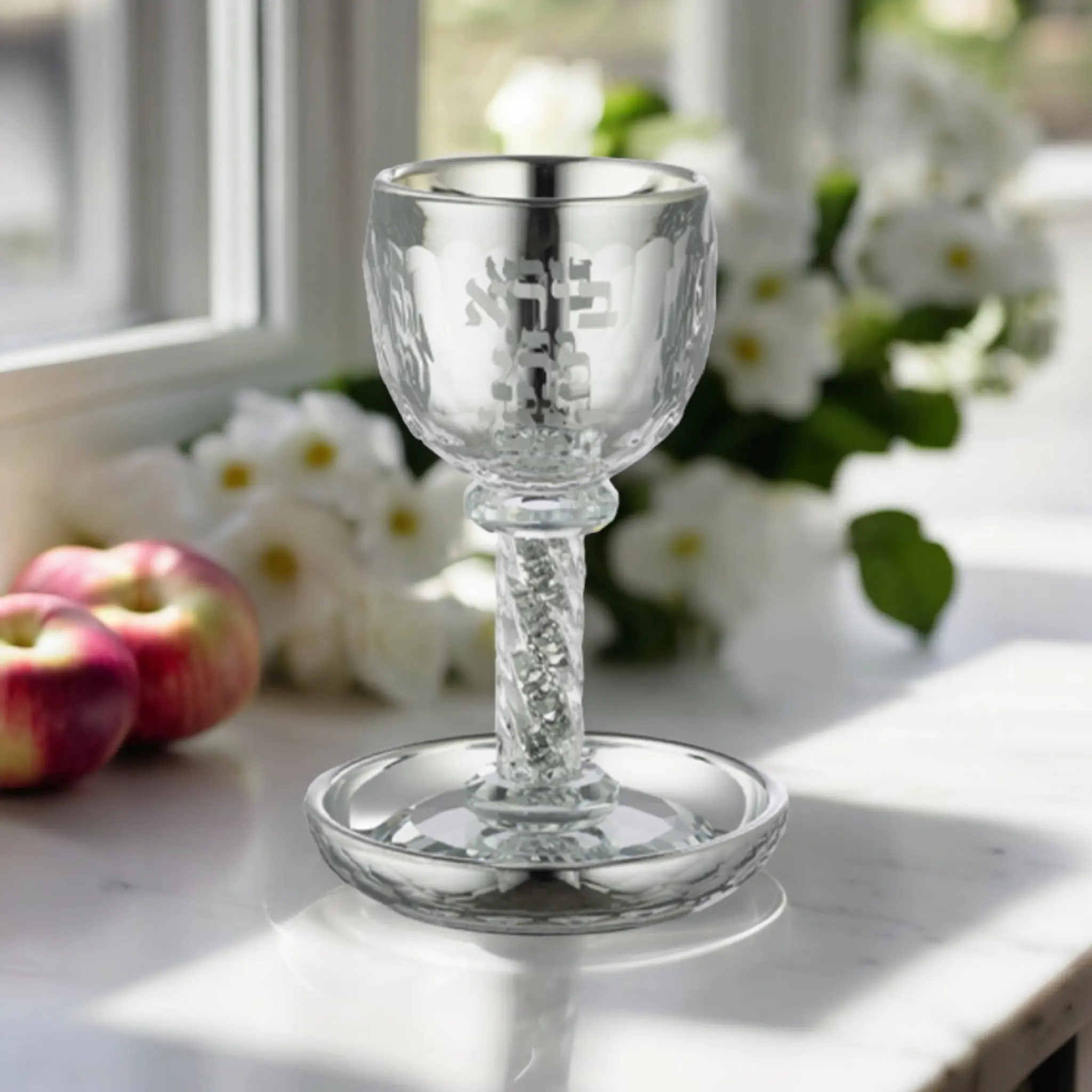 Silver-toned Kiddush Cup - Crystal With Stones