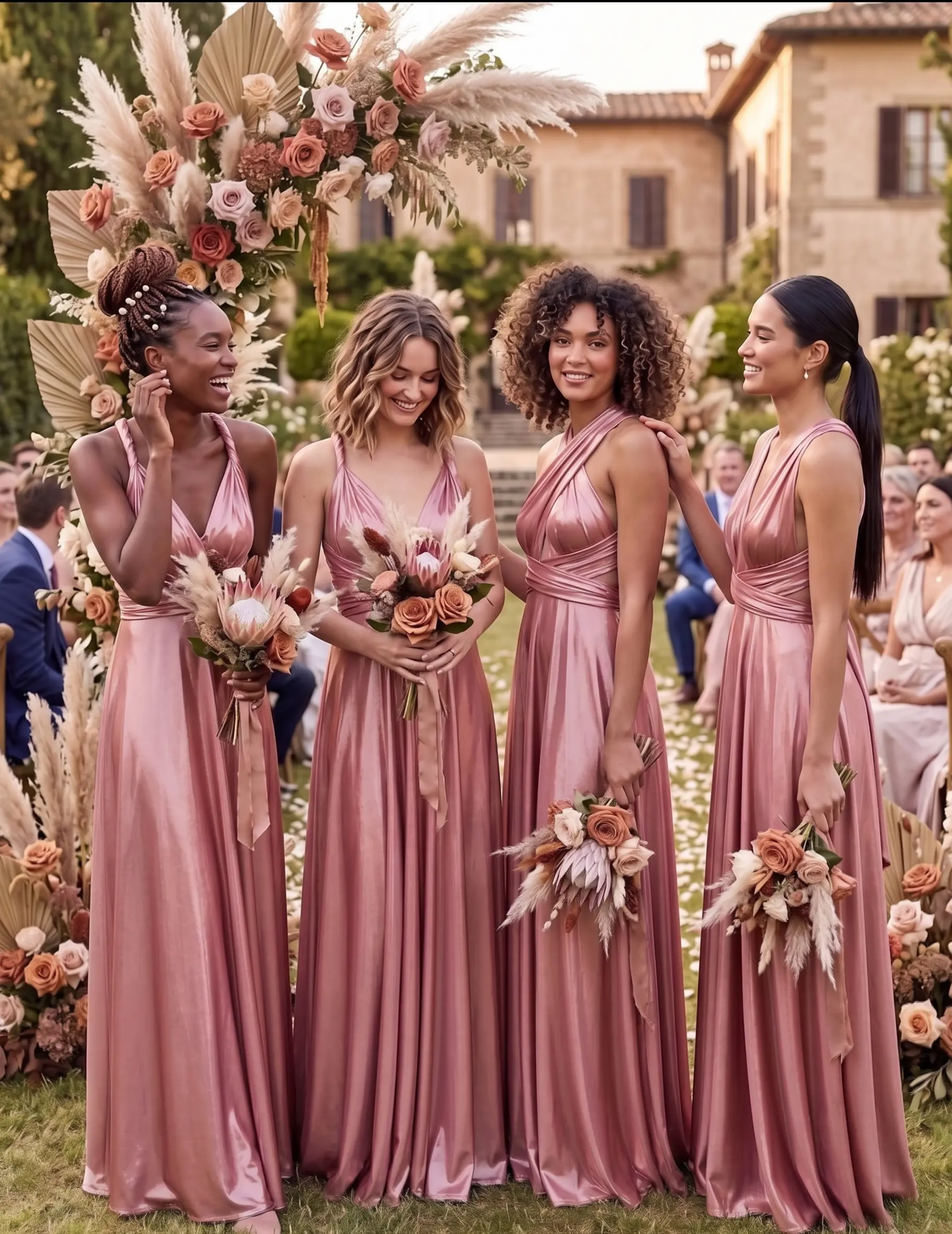 Women's Minimalist Bridal Convertible Infinity Bridesmaid Dress - Spandex Fabric, Pockets, Multiway Floor-Length Wrap Maxi Gown for Weddings, Plus Size Uniform, Halter, Chic, Cap