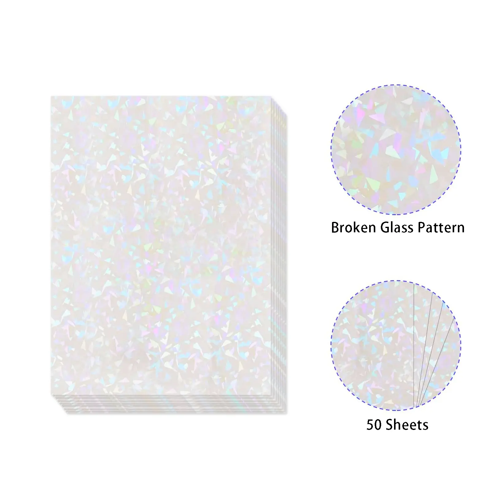 50 Sheets Broken Glass Glitter Holographic Clear Cold Laminating Film, Self-Adhesive, 2.9 X 4.1 Inches, Waterproof DIY Decorative Stickers