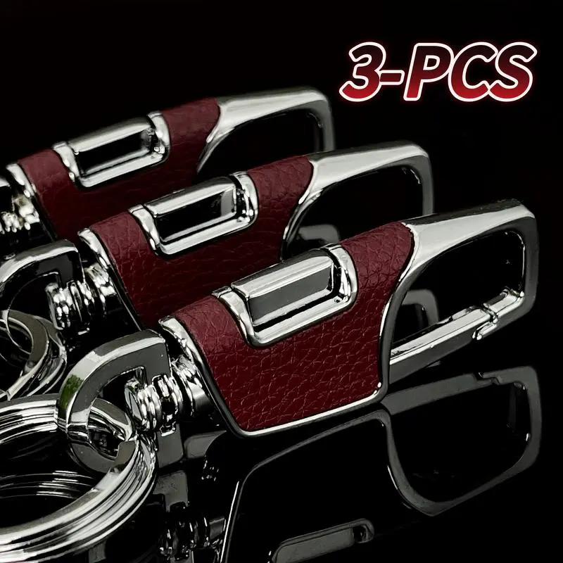 3-Pack Heavy Duty Alloy Keychain Set, Leather-Steel Metal Construction with Detachable Rings, Car Key Accessory, Ideal Gift for Men, Automotive Interior Essential, Set Pack
