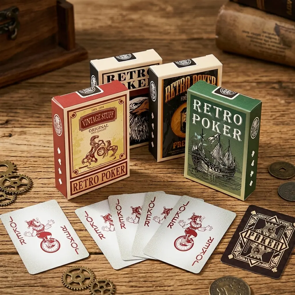 4-Pack Retro US Theme Paper Mini Card Decks, Vintage Eagles & Sailboat Design, Family Party Entertainment Christmas Games for Tabletop Fun & Gifts