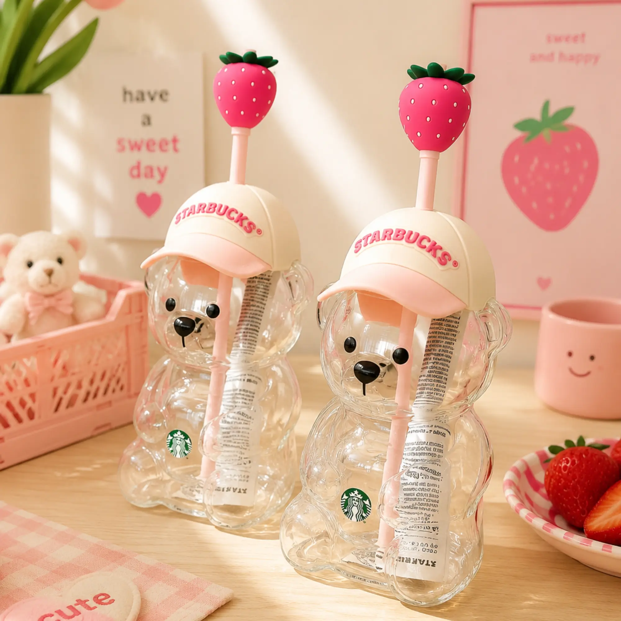 Limited Edition 20oz Starbucks x KBO Bearista Strawberry Bear Cup – Cute Reusable Tumbler