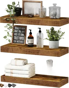 Floating Shelves for Wall Bathroom Shelf Bedroom Kitchen Living Room Hanging Book Shelves Small Farmhouse Decor 16 inch Set of 3, Rustic Brown (015-BN3) Accessory Metal