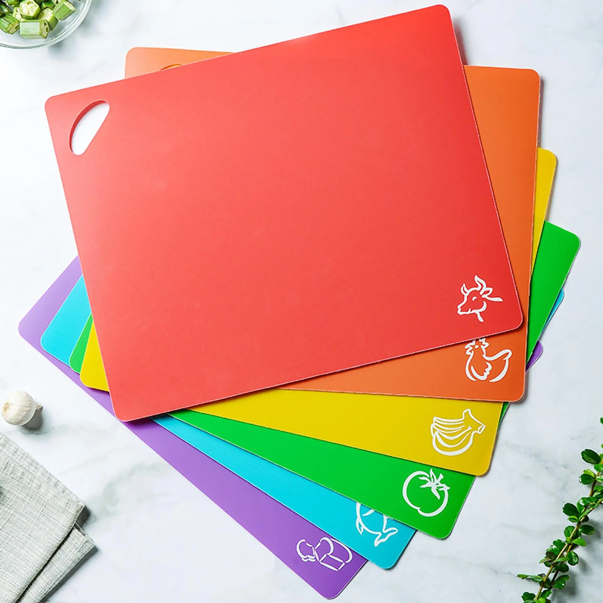 Colorful Cutting Board Set, 6pcs/set Non-slip Thin Plastic Chopping Board, Fruit & Vegetable Cutting Board, Kitchen Supplies