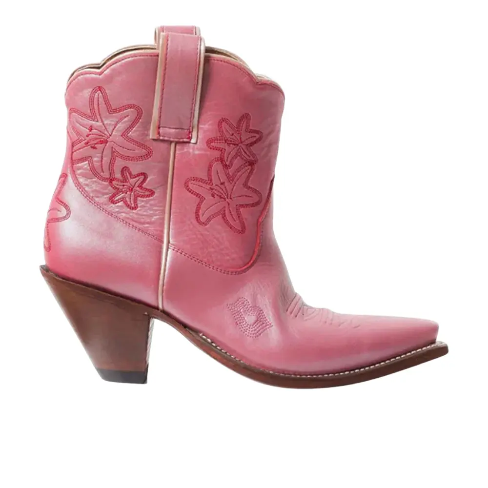 Besita Boots Womens Bliss Embroidered Snip Toe Pull On  Casual Boots Ankle Mid Heel 2-3" - Pink