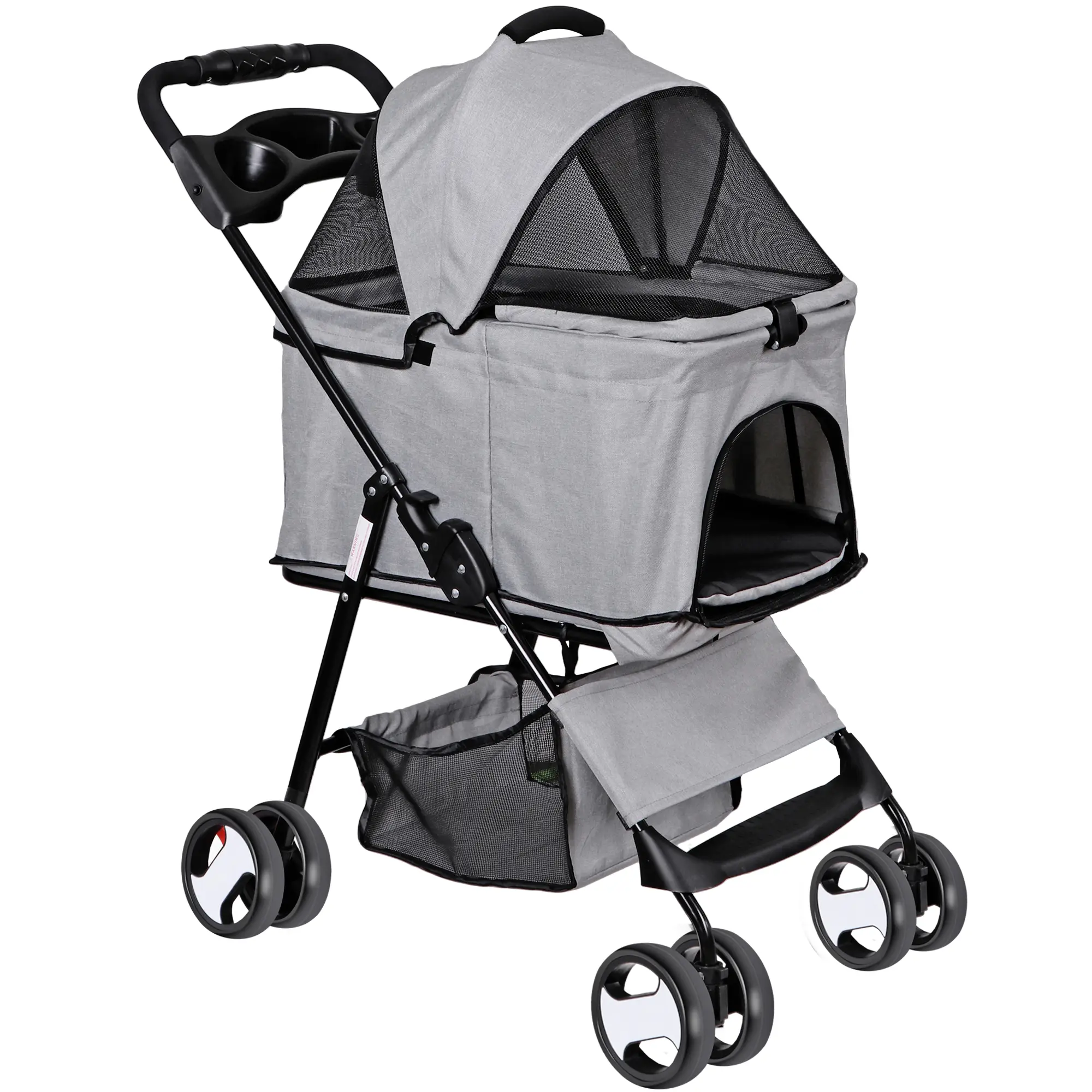 600D Oxford Fabric 3-in-1 Foldable Puppy Jogger Stroller - 7.3lb Detachable Pet Carrier, Dog/Cat Car Seat, Outdoor Travel Accessory with Metal Frame, Cup Holders, MDF Components