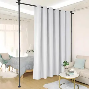 Room Divider- Adjustable 10FT No Drilling Curtain Rods Wall Divider for Room Separation, Heavy Duty Freestanding Hanging Room Divider Curtain Rod for Studio Rental, Black Room Partitions Dividers