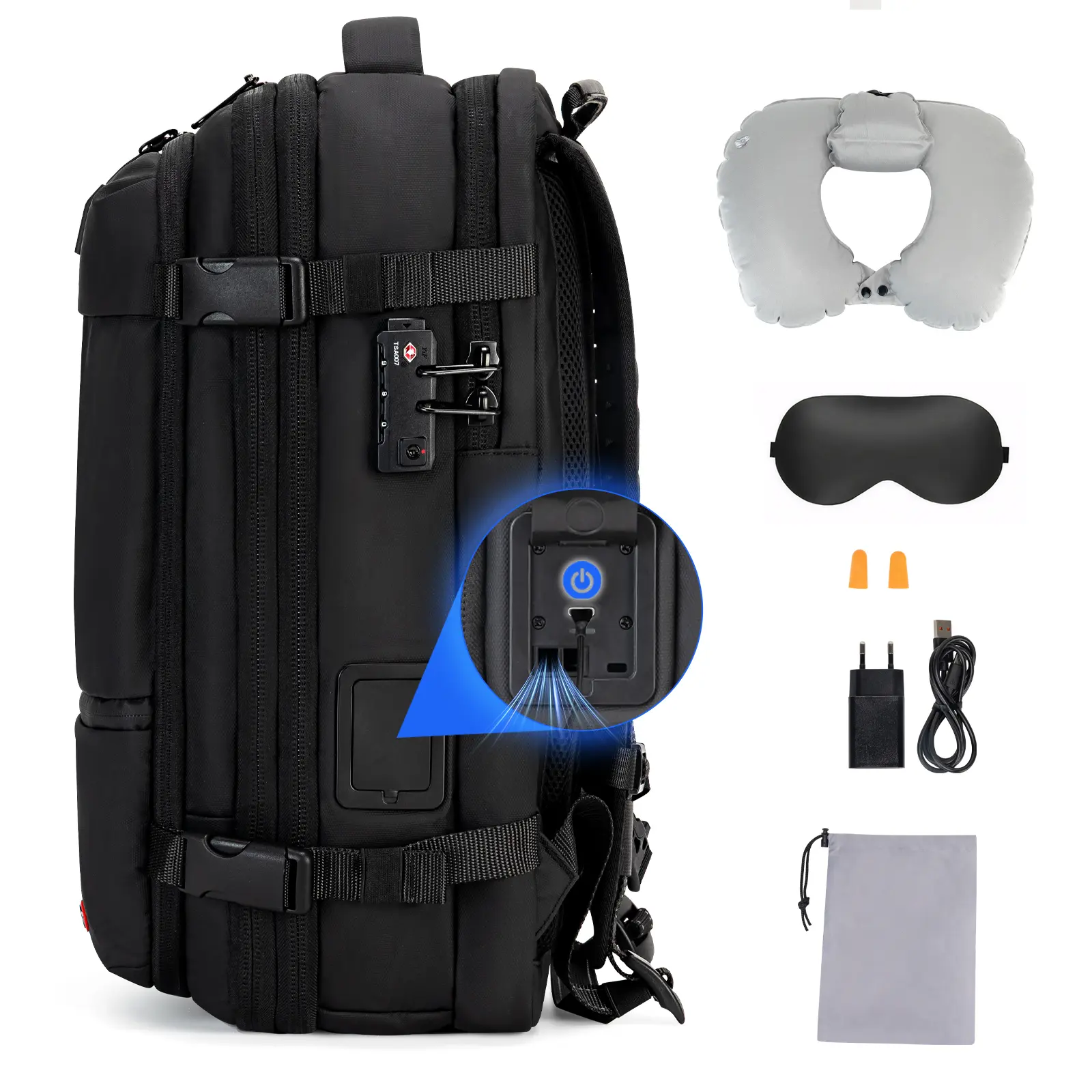 Kabaqoo Build-in Vacuum Air Pump Travel Backpack | 60L Exapandable Air Compression System | Water Resistant | TSA Lock Carry-On Suitcase Luggage summerwins
