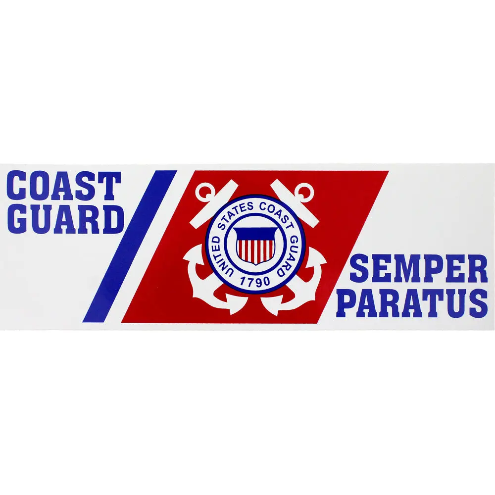 United States Coast Guard Semper Paratus 3x9 in Stick-On Car Bumper Sticker, Automotive Exterior Accessory for Vehicle Decor, Adhering to Vehicles, Show Support, 3" X 9"